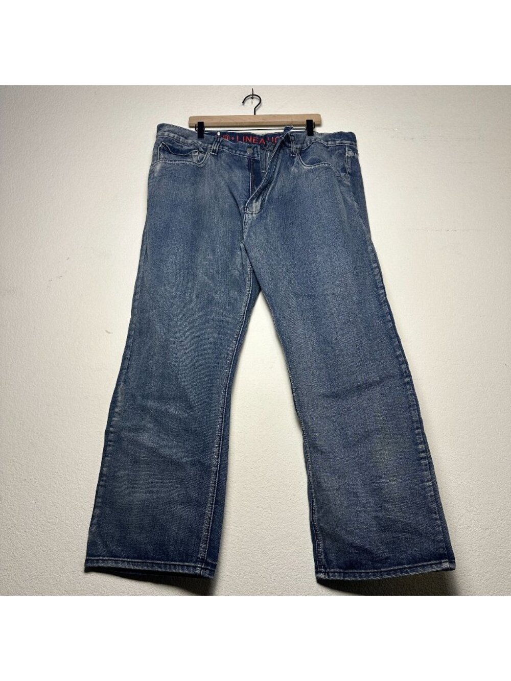 Y2K Linea Uomo Western Denim Jean Pant Men 44x30 Wide Straight Fit Punk Baggy